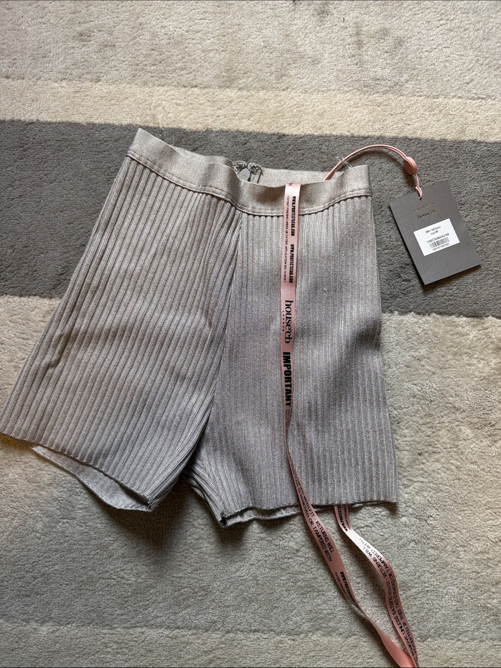 House of CB Silver Ribbed High-Rise Bike Shorts